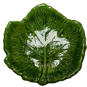 Green Ceramic Cabbage Leaf Small Bowl Majolica Style Trinket Dish 5" Vintage